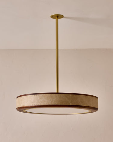 Robert True Ogden RTO Lighting 30" Nura Ceiling Fixture Pendant - Au Lait Leather#leather_au-lait-leather