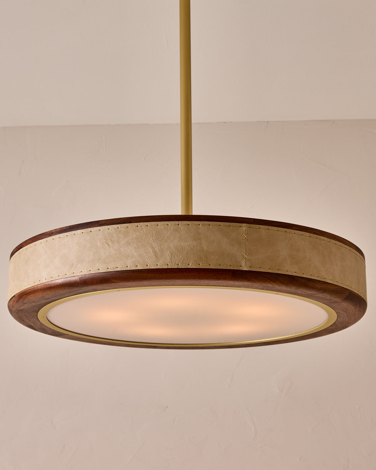 Robert True Ogden RTO Lighting 30" Nura Ceiling Fixture Pendant - Au Lait Leather#leather_au-lait-leather