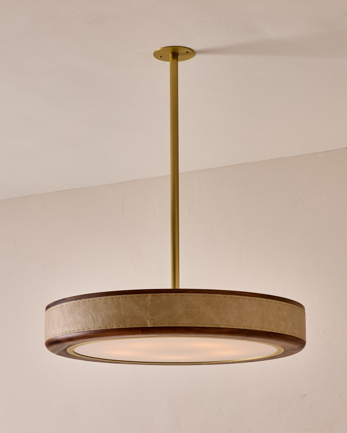 Robert True Ogden RTO Lighting 30" Nura Ceiling Fixture Pendant - Au Lait Leather#leather_au-lait-leather