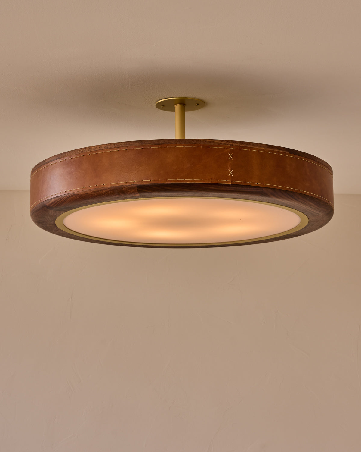 Robert True Ogden RTO Lighting 30" Nura Ceiling Fixture Pendant - Cognac Leather#leather_cognac-leather