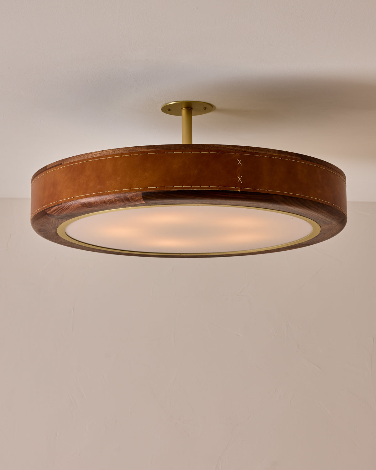 Robert True Ogden RTO Lighting 30" Nura Ceiling Fixture Pendant - Cognac Leather#leather_cognac-leather