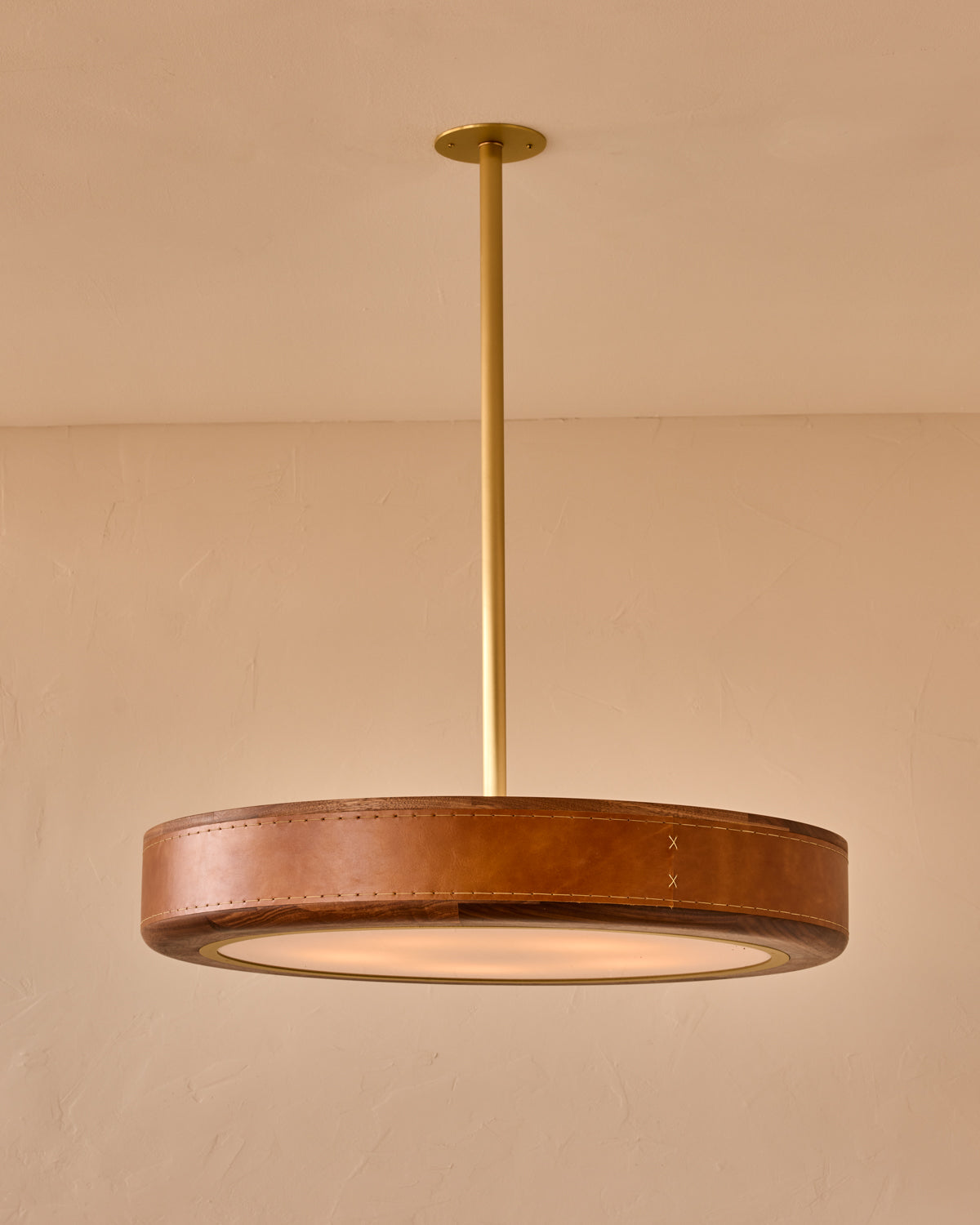 Robert True Ogden RTO Lighting 30" Nura Ceiling Fixture Pendant - Cognac Leather#leather_cognac-leather