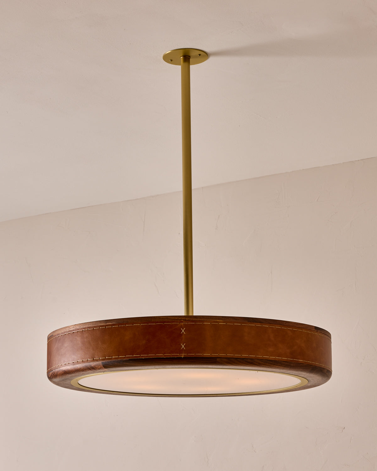 Robert True Ogden RTO Lighting 30" Nura Ceiling Fixture Pendant - Cognac Leather#leather_cognac-leather