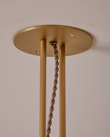 Robert True Ogden RTO Lighting - Large Emil Pendant - Brushed Satin Brass Canopy with Two Drop Poles One Beige Wire#finish_brushed-satin-brass
