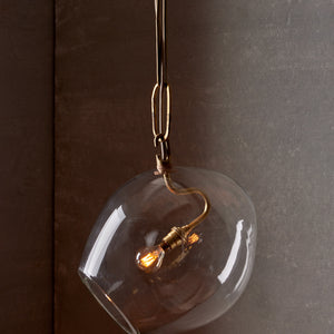 Robert True Ogden RTO Lighting - Large Lou Pendant - Clear Glass Globe - Tumbled Brass Hand Bent Chain#glass_clear-glass