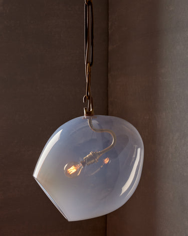 Robert True Ogden RTO Lighting - Large Lou Pendant - Opal Glass Globe - Tumbled Brass Hand Bent Chain#glass_opal-glass