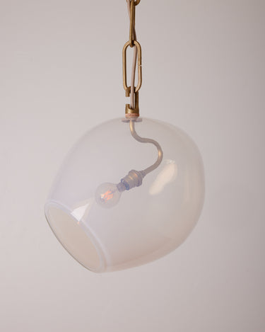 Robert True Ogden RTO Lighting - Large Lou Pendant - Opal Glass Globe - Tumbled Brass Hand Bent Chain#glass_opal-glass