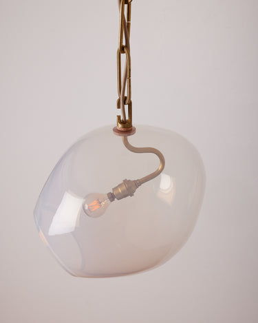 Robert True Ogden RTO Lighting - Large Lou Pendant - Opal Glass Globe - Tumbled Brass Hand Bent Chain#glass_opal-glass