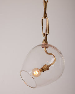Robert True Ogden RTO Lighting - Small Lou Pendant - Clear Glass Globe - Tumbled Brass Hand Bent Chain#glass_clear-glass