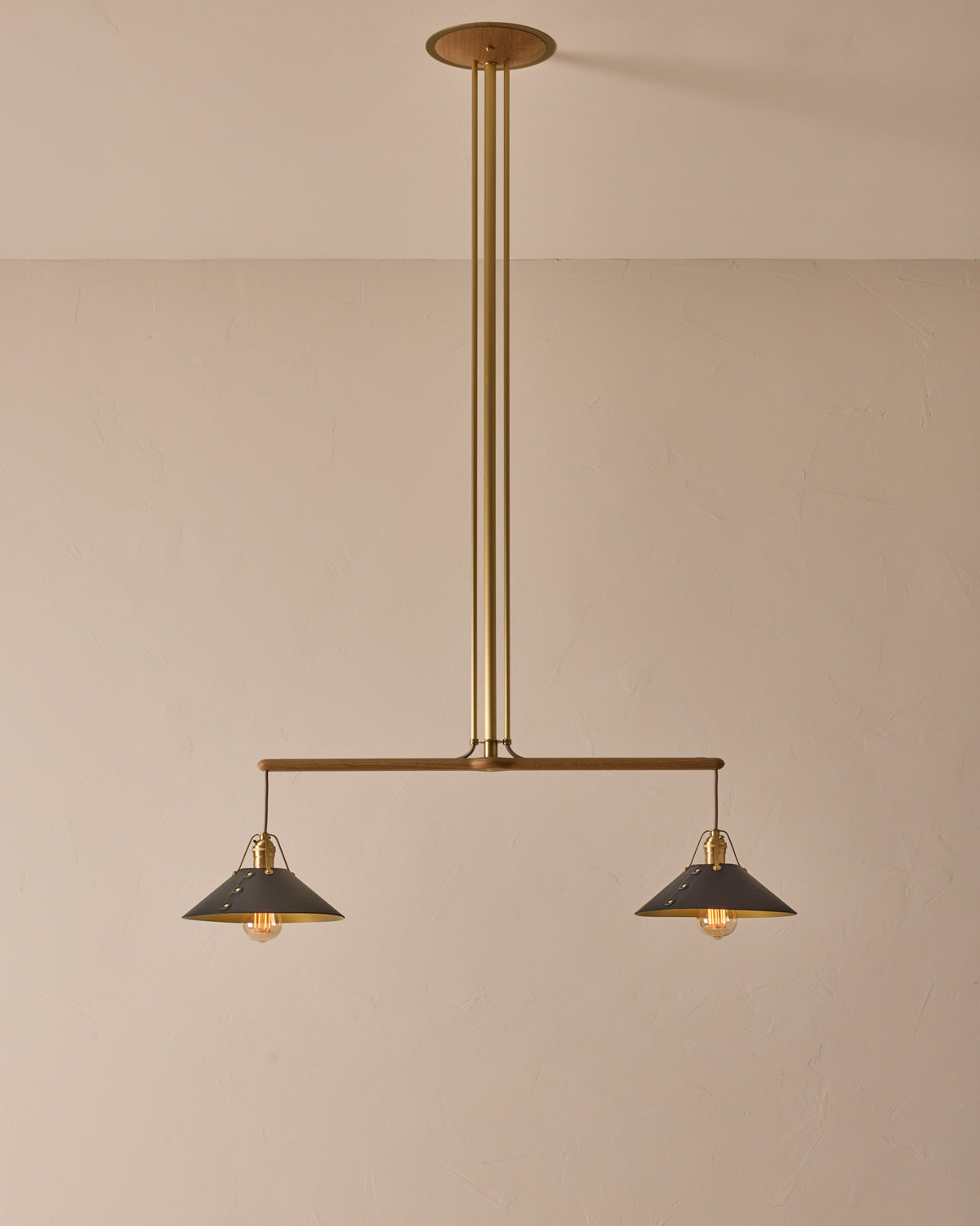 Robert True Ogden RTO Lighting - Two Arm  Yaffa Chandelier - Black Leather Shade#leather-shade_black-leather