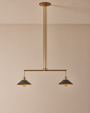 Robert True Ogden RTO Lighting - Two Arm Yaffa Chandelier - Black Leather Shade#leather-shade_black-leather