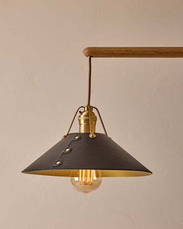 Robert True Ogden RTO Lighting - Two Arm Yaffa Chandelier - Black Leather Shade#leather-shade_black-leather