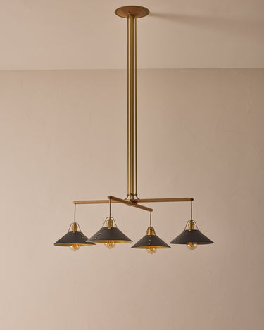 Robert True Ogden RTO Lighting - Four Arm Yaffa Chandelier - Black Leather Shade#leather-shade_black-leather