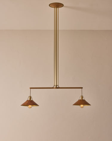 Robert True Ogden RTO Lighting - Two Arm Yaffa Chandelier - Cognac Leather Shade#leather-shade_cognac-leather