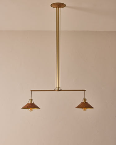 Robert True Ogden RTO Lighting - Two Arm Yaffa Chandelier - Cognac Leather Shade#leather-shade_cognac-leather