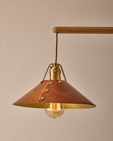 Robert True Ogden RTO Lighting - Two Arm Yaffa Chandelier - Cognac Leather Shade#leather-shade_cognac-leather