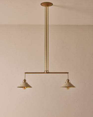 Robert True Ogden RTO Lighting - Two Arm Yaffa Chandelier - Eggshell Leather Shade#leather-shade_eggshell-leather
