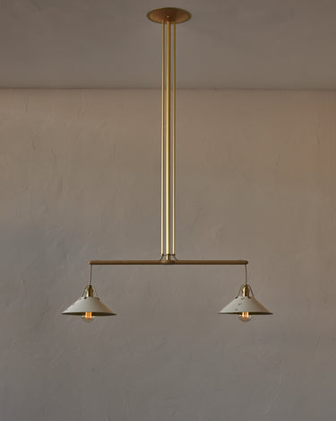 Robert True Ogden RTO Lighting - Two Arm Yaffa Chandelier - Eggshell Leather Shade#leather-shade_eggshell-leather