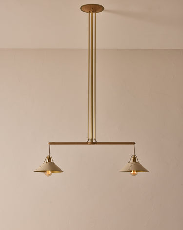 Robert True Ogden RTO Lighting - Two Arm Yaffa Chandelier - Eggshell Leather Shade#leather-shade_eggshell-leather