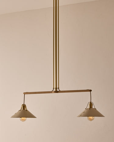 Robert True Ogden RTO Lighting - Two Arm Yaffa Chandelier - Eggshell Leather Shade#leather-shade_eggshell-leather