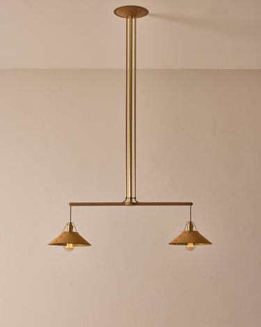 Robert True Ogden RTO Lighting - Two Arm Yaffa Chandelier - Natural Leather Shade#leather-shade_natural-leather