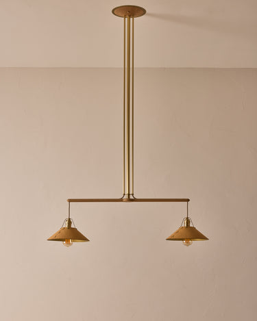 Robert True Ogden RTO Lighting - Two Arm Yaffa Chandelier - Natural Leather Shade#leather-shade_natural-leather