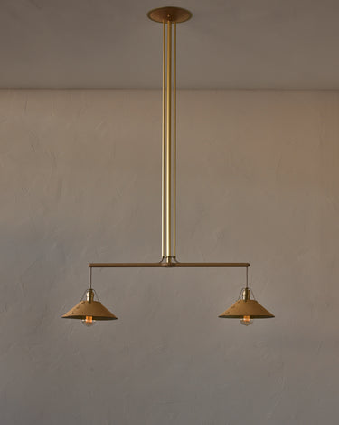 Robert True Ogden RTO Lighting - Two Arm Yaffa Chandelier - Natural Leather Shade#leather-shade_natural-leather