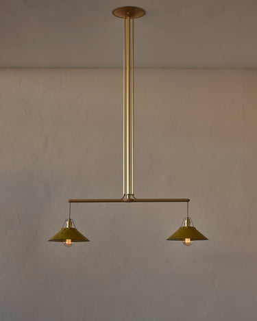 Robert True Ogden RTO Lighting - Two Arm Yaffa Chandelier - Spruce Leather Shade#leather-shade_spruce-leather