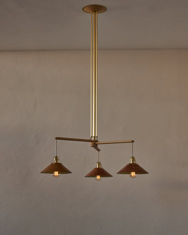 Robert True Ogden RTO Lighting - Three Arm Yaffa Chandelier - Cognac Leather Shade#leather-shade_cognac-leather