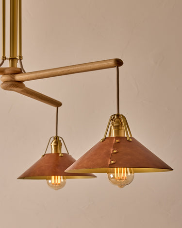 Robert True Ogden RTO Lighting - Three Arm Yaffa Chandelier - Cognac Leather Shade#leather-shade_cognac-leather