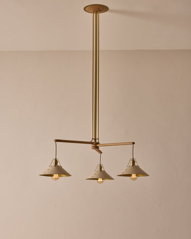 Robert True Ogden RTO Lighting - Three Arm Yaffa Chandelier - Eggshell Leather Shade#leather-shade_eggshell-leather