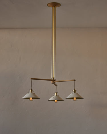 Robert True Ogden RTO Lighting - Three Arm Yaffa Chandelier - Eggshell Leather Shade#leather-shade_eggshell-leather