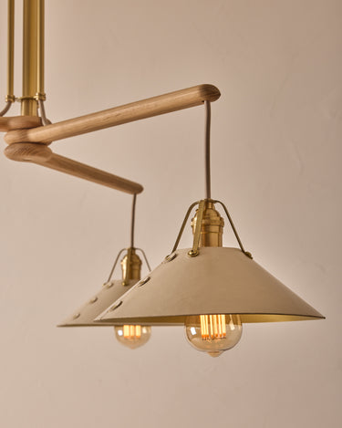 Robert True Ogden RTO Lighting - Three Arm Yaffa Chandelier - Eggshell Leather Shade#leather-shade_eggshell-leather