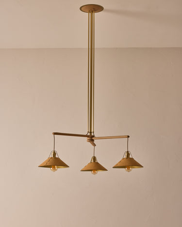 Robert True Ogden RTO Lighting - Three Arm Yaffa Chandelier - Natural Leather Shade#leather-shade_natural-leather