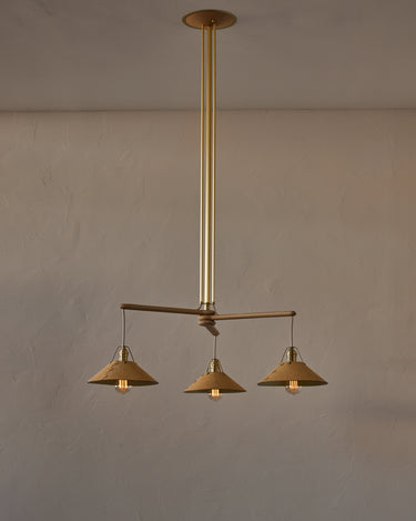 Robert True Ogden RTO Lighting - Three Arm Yaffa Chandelier - Natural Leather Shade#leather-shade_natural-leather