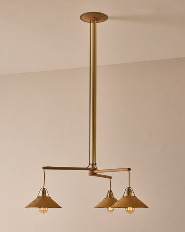 Robert True Ogden RTO Lighting - Three Arm Yaffa Chandelier - Natural Leather Shade#leather-shade_natural-leather