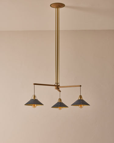 Robert True Ogden RTO Lighting - Three Arm Yaffa Chandelier - Navy Leather Shade#leather-shade_navy-leather