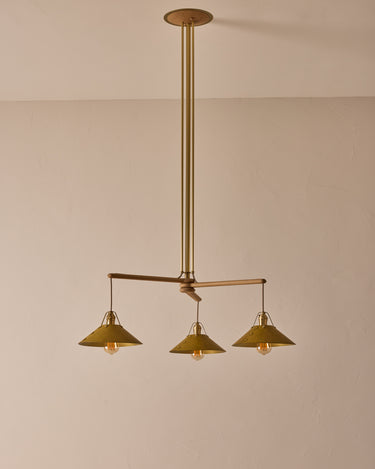 Robert True Ogden RTO Lighting - Three Arm Yaffa Chandelier - Spruce Leather Shade#leather-shade_spruce-leather
