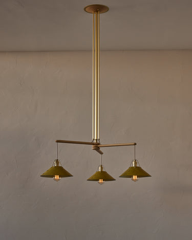 Robert True Ogden RTO Lighting - Three Arm Yaffa Chandelier - Spruce Leather Shade#leather-shade_spruce-leather