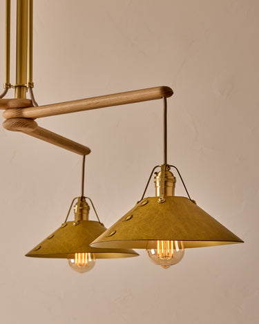 Robert True Ogden RTO Lighting - Three Arm Yaffa Chandelier - Spruce Leather Shade#leather-shade_spruce-leather