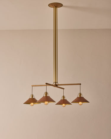 Robert True Ogden RTO Lighting - Four Arm Yaffa Chandelier - Cognac Leather Shade#leather-shade_cognac-leather