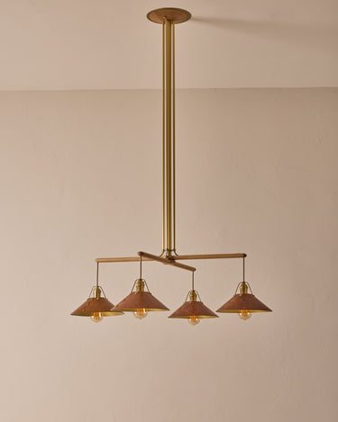 Robert True Ogden RTO Lighting - Four Arm Yaffa Chandelier - Cognac Leather Shade#leather-shade_cognac-leather