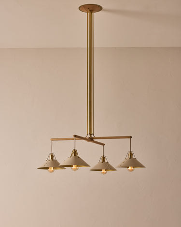 Robert True Ogden RTO Lighting - Four Arm Yaffa Chandelier - Eggshell Leather Shade#leather-shade_eggshell-leather