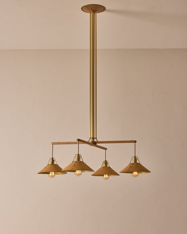 Robert True Ogden RTO Lighting - Four Arm Yaffa Chandelier - Natural Leather Shade#leather-shade_natural-leather