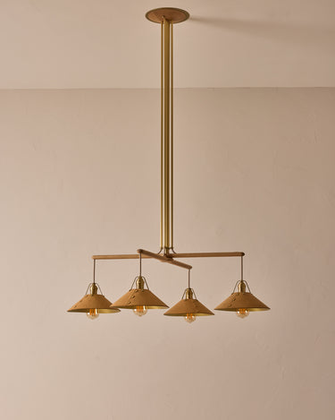 Robert True Ogden RTO Lighting - Four Arm Yaffa Chandelier - Natural Leather Shade#leather-shade_natural-leather