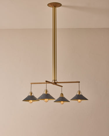 Robert True Ogden RTO Lighting - Four Arm Yaffa Chandelier - Navy Leather Shade#leather-shade_navy-leather