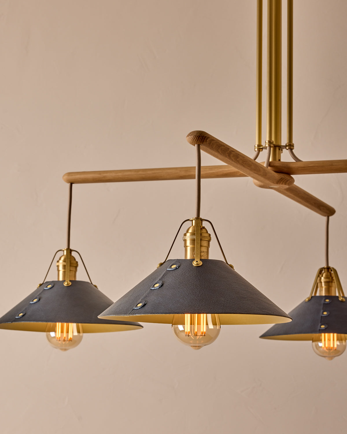 Robert True Ogden RTO Lighting - Four Arm Yaffa Chandelier - Navy Leather Shade#leather-shade_navy-leather
