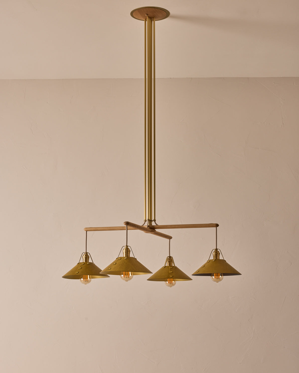 Robert True Ogden RTO Lighting - Four Arm Yaffa Chandelier - Spruce Leather Shade#leather-shade_spruce-leather