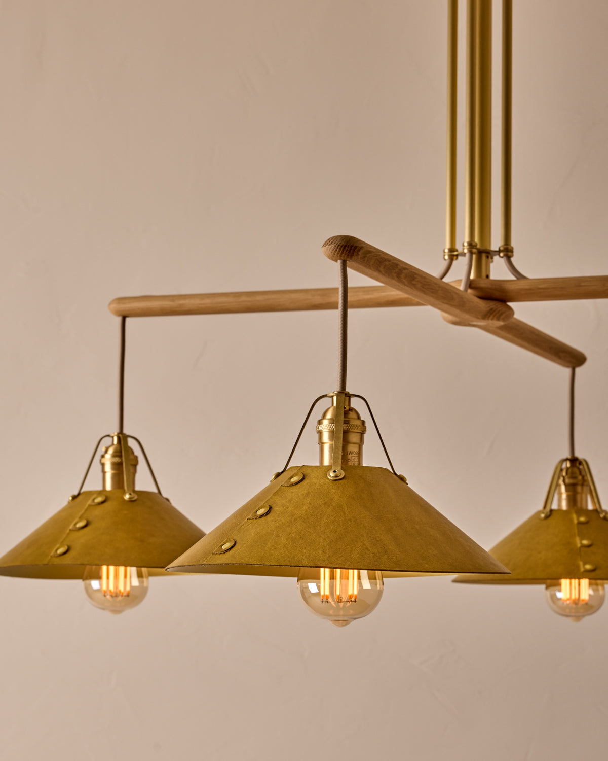 Robert True Ogden RTO Lighting - Four Arm Yaffa Chandelier - Spruce Leather Shade#leather-shade_spruce-leather