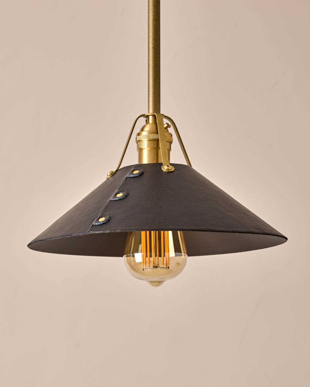 Robert True Ogden RTO Lighting - Medium Yaffa Pendant - Black Leather Shade#leather-shade_black-leather